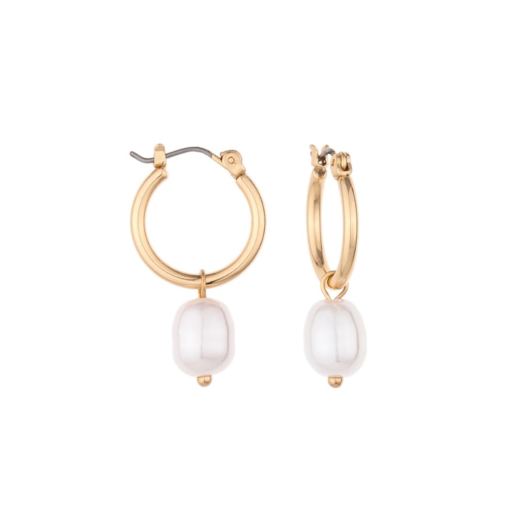 Charged Pearl Huggie Hoops Earrings